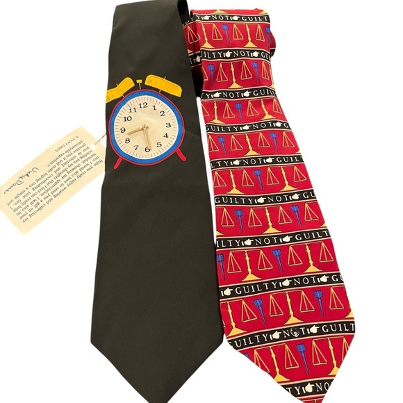Vintage 90s novelty fun tie lot Vicky Davis clock lawyer new made USA silk - Picture 2 of 8